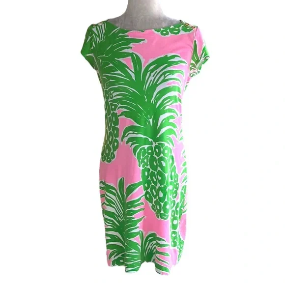 Lilly Pulitzer Loren Pink Green Pink Pout Flamenco Pineapple Knit Mini Dress - S - Picture 4 of 16